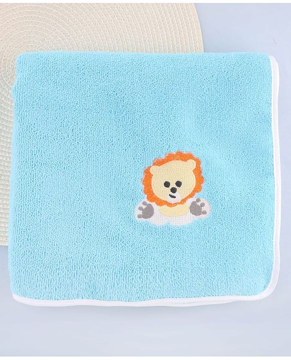 Babyhug Knit Towel with Tiger Embroidery L 95 x B 50.5 cm - Light Blue