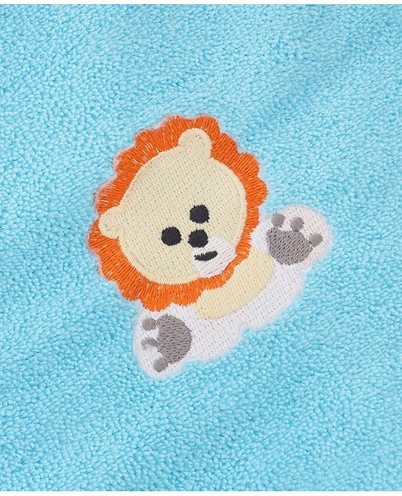 Babyhug Knit Towel with Tiger Embroidery L 95 x B 50.5 cm - Light Blue