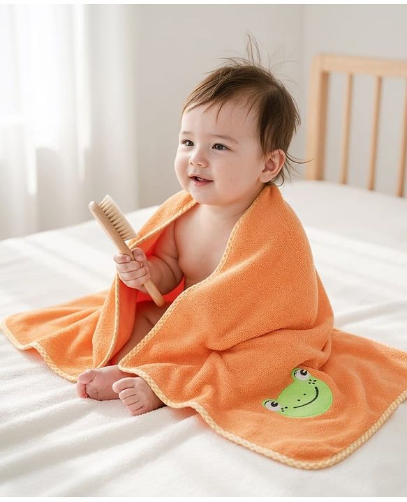 Babyhug Knit Towel with Tiger Embroidery L 95 x B 50.5 cm - Light Blue