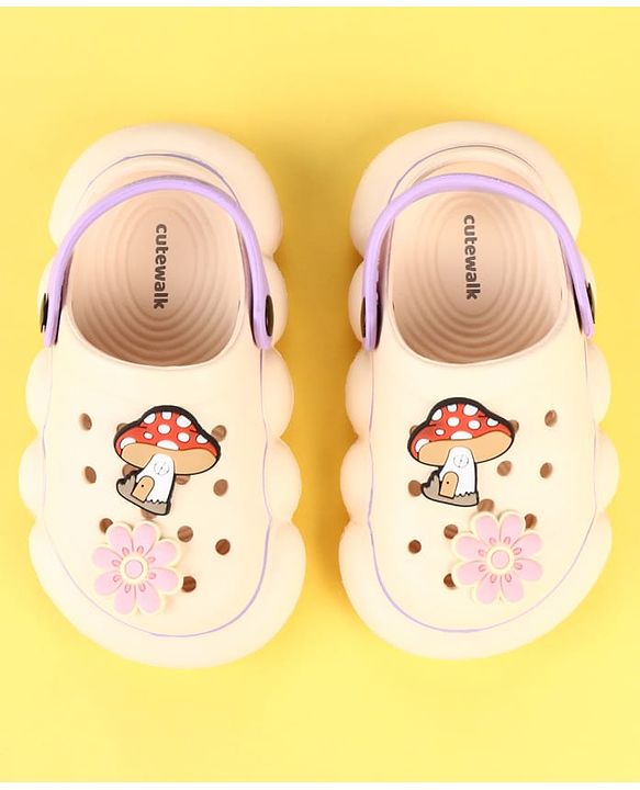 Cute Walk by Babyhug Clogs with Mushroom Applique - Beige