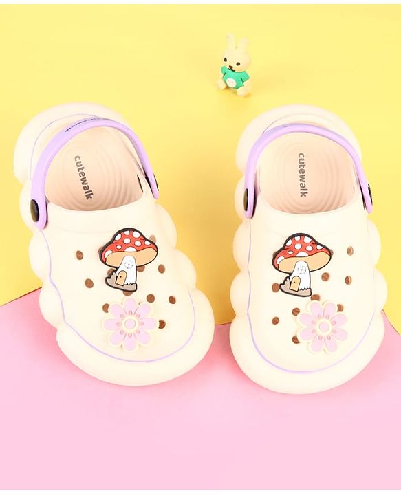 Cute Walk by Babyhug Clogs with Mushroom Applique - Beige