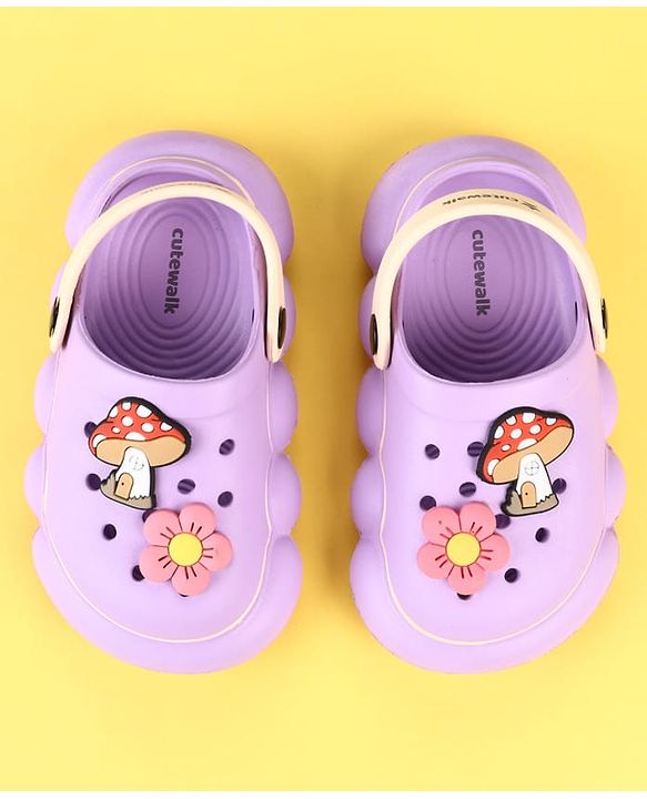 Cute Walk by Babyhug Clogs with Mushroom & Floral Applique - Purple