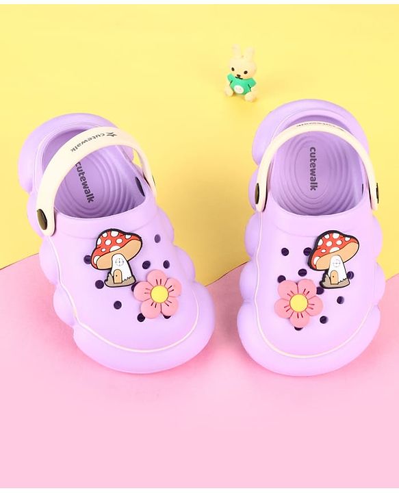 Cute Walk by Babyhug Clogs with Mushroom & Floral Applique - Purple