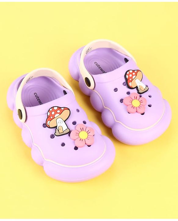 Cute Walk by Babyhug Clogs with Mushroom & Floral Applique - Purple