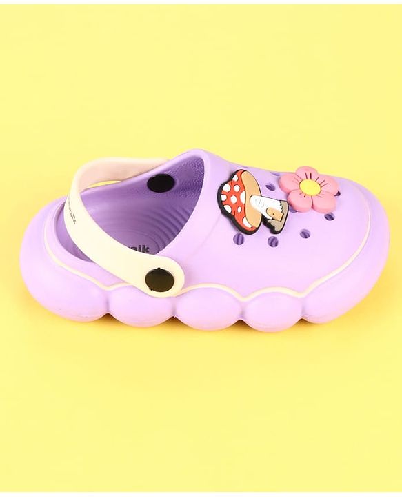 Cute Walk by Babyhug Clogs with Mushroom & Floral Applique - Purple
