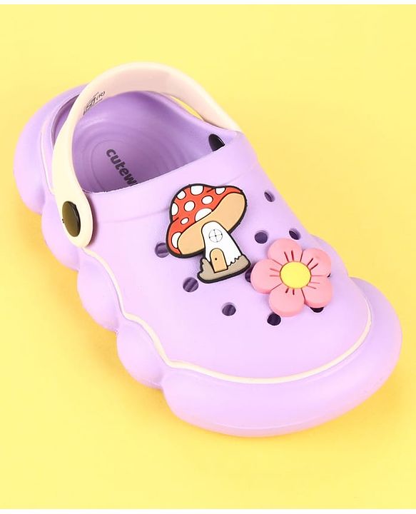 Cute Walk by Babyhug Clogs with Mushroom & Floral Applique - Purple