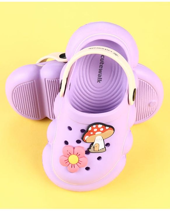 Cute Walk by Babyhug Clogs with Mushroom & Floral Applique - Purple