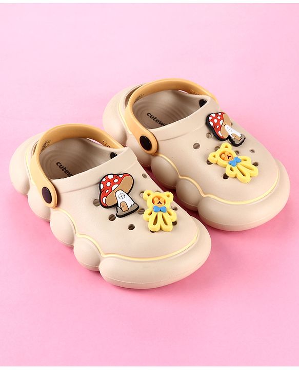 Cute Walk by Babyhug Back Strap Clogs with Applique - Beige & Mustard
