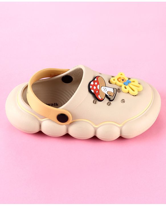 Cute Walk by Babyhug Back Strap Clogs with Applique - Beige & Mustard