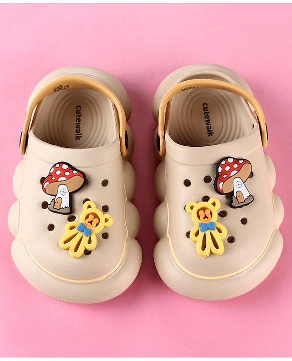 Cute Walk by Babyhug Back Strap Clogs with Applique - Beige & Mustard