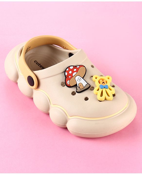 Cute Walk by Babyhug Back Strap Clogs with Applique - Beige & Mustard