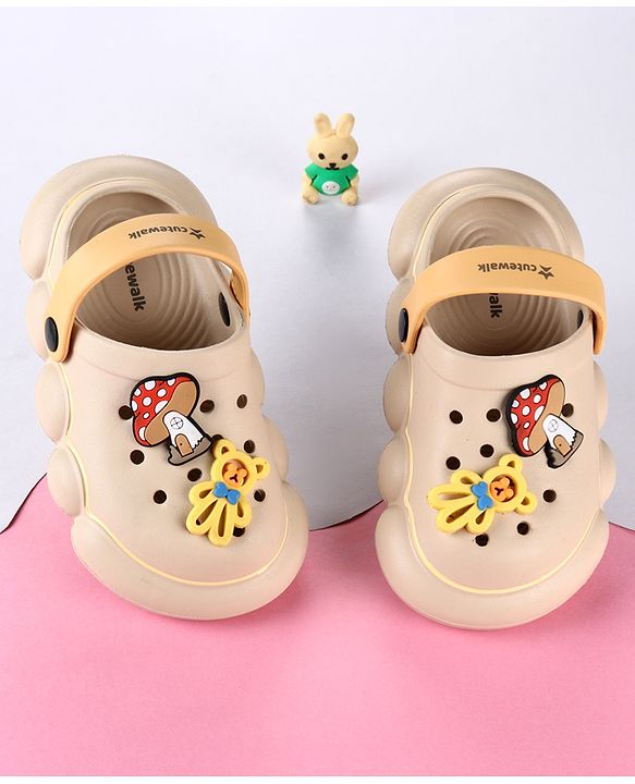 Cute Walk by Babyhug Back Strap Clogs with Applique - Beige & Mustard