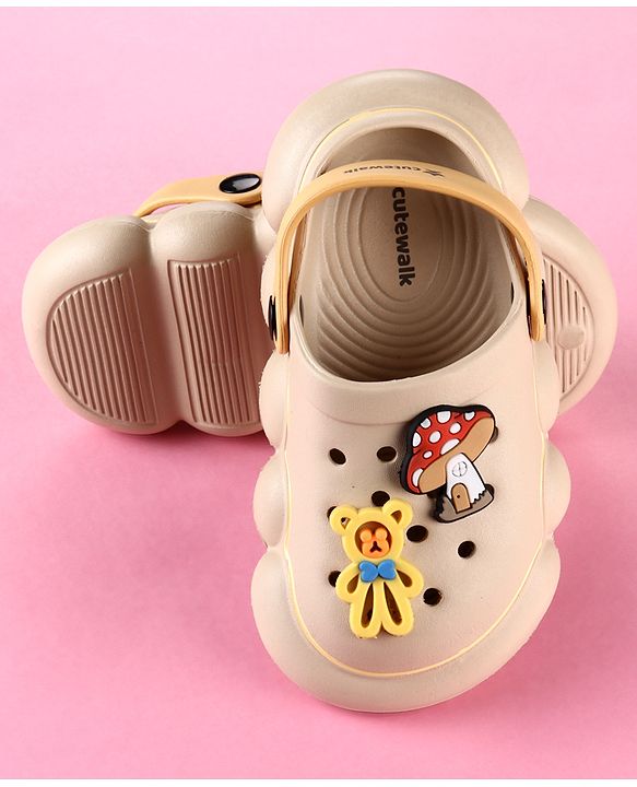 Cute Walk by Babyhug Back Strap Clogs with Applique - Beige & Mustard