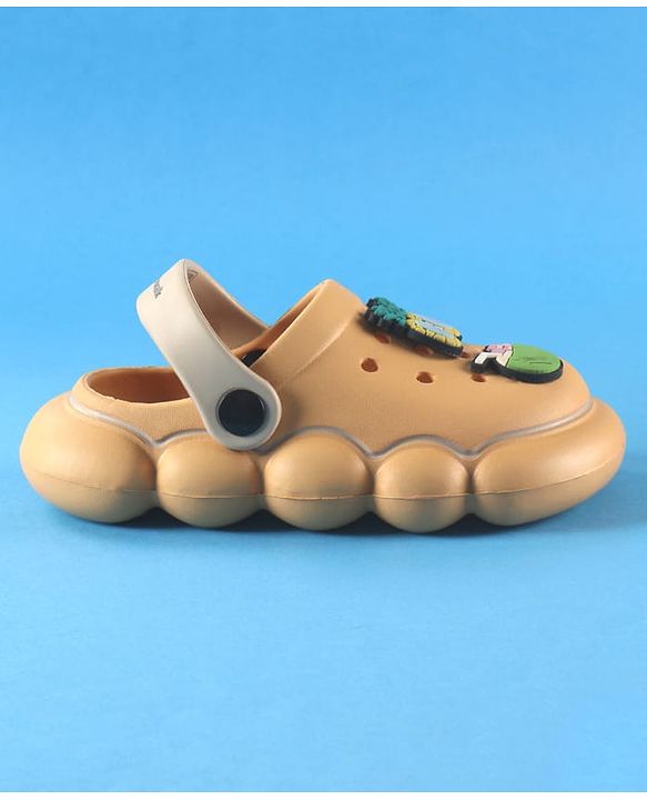 Cute Walk by Babyhug Back Strap Solid Clogs With Beach Theme Applique - Mustard