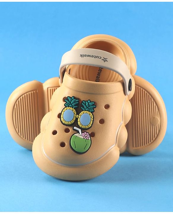 Cute Walk by Babyhug Back Strap Solid Clogs With Beach Theme Applique - Mustard