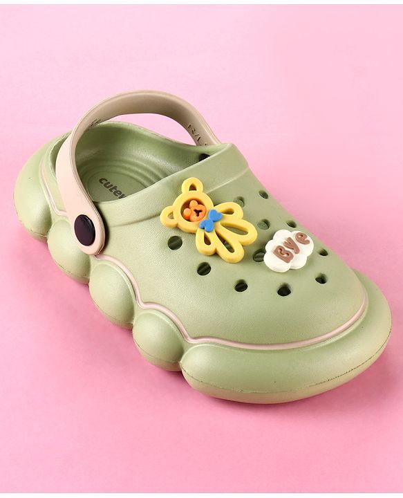 Cute Walk by Babyhug Back Strap Clogs with Applique - Olive Green & Beige