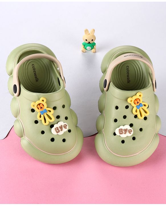 Cute Walk by Babyhug Back Strap Clogs with Applique - Olive Green & Beige