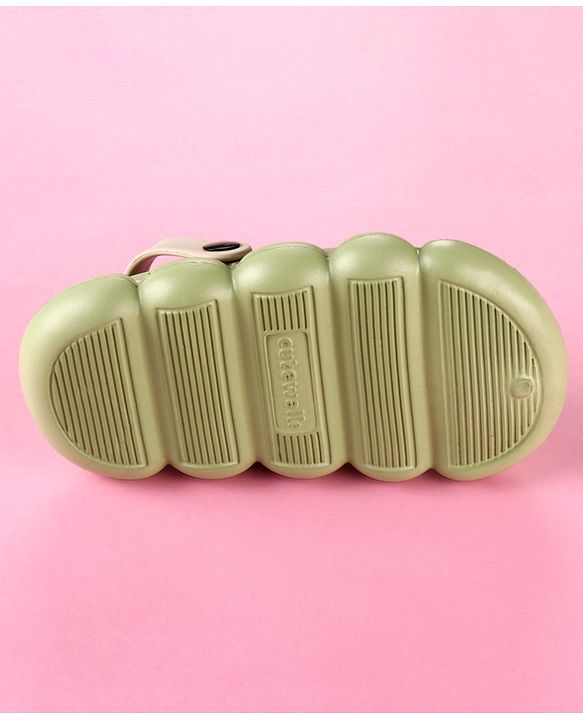 Cute Walk by Babyhug Back Strap Clogs with Applique - Olive Green & Beige