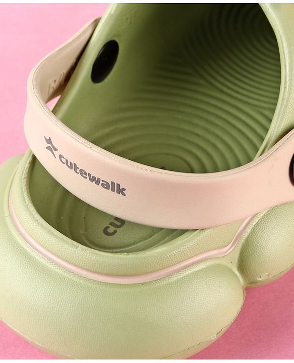 Cute Walk by Babyhug Back Strap Clogs with Applique - Olive Green & Beige