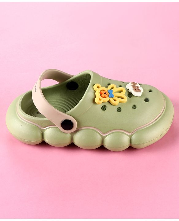 Cute Walk by Babyhug Back Strap Clogs with Applique - Olive Green & Beige