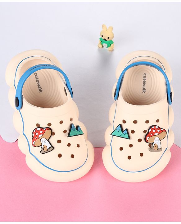 Cute Walk by Babyhug Clogs With Back Strap Closure & Applique Detailing - Beige & Blue
