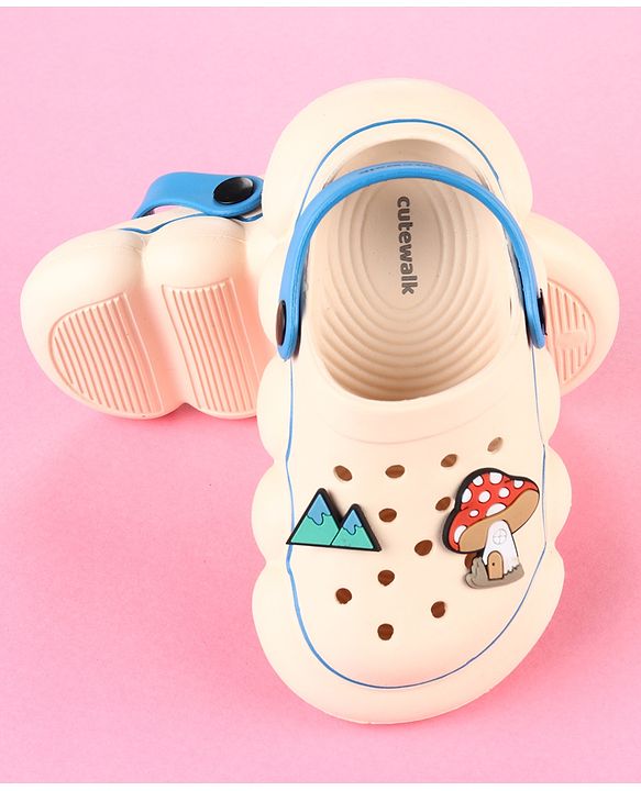 Cute Walk by Babyhug Clogs With Back Strap Closure & Applique Detailing - Beige & Blue