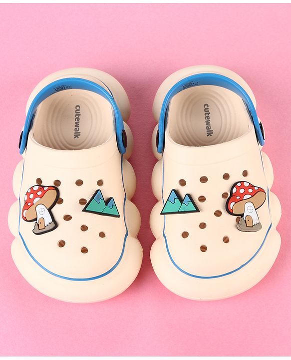 Cute Walk by Babyhug Clogs With Back Strap Closure & Applique Detailing - Beige & Blue
