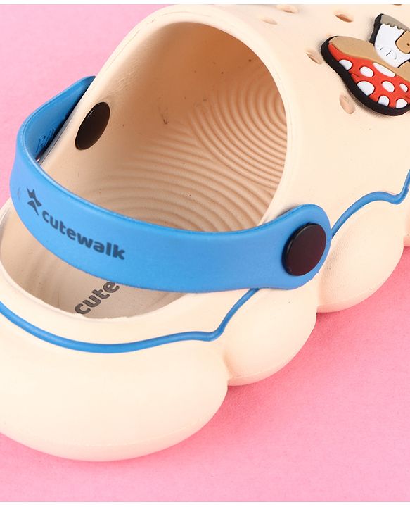 Cute Walk by Babyhug Clogs With Back Strap Closure & Applique Detailing - Beige & Blue