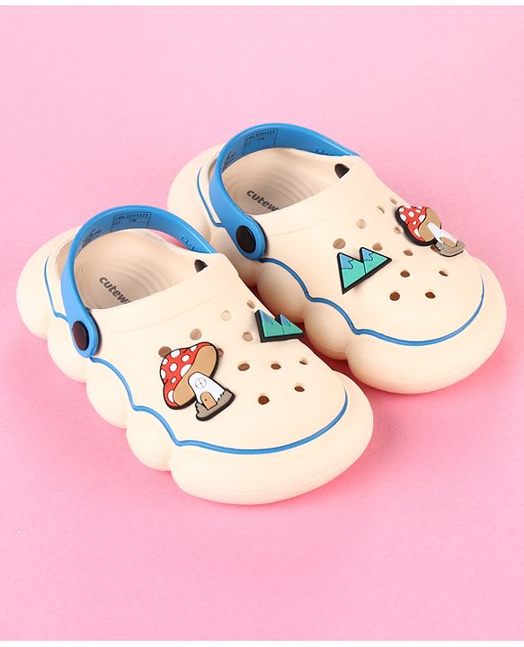 Cute Walk by Babyhug Clogs With Back Strap Closure & Applique Detailing - Beige & Blue