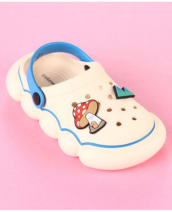 Cute Walk by Babyhug Clogs With Back Strap Closure & Applique Detailing - Beige & Blue