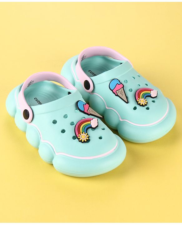 Cute Walk by Babyhug Back Strap Clogs with Rainbow Applique - Mint & Pink