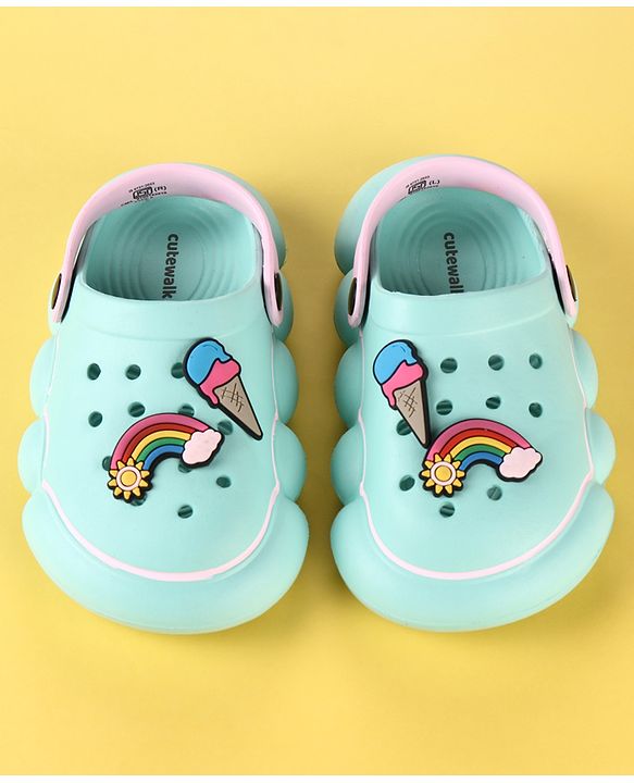 Cute Walk by Babyhug Back Strap Clogs with Rainbow Applique - Mint & Pink