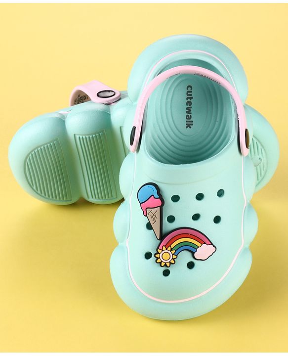 Cute Walk by Babyhug Back Strap Clogs with Rainbow Applique - Mint & Pink