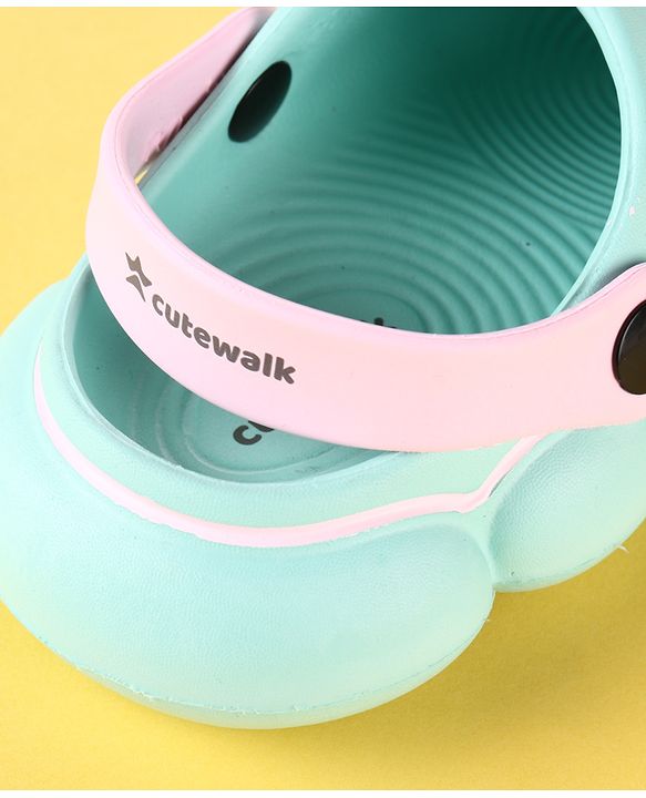Cute Walk by Babyhug Back Strap Clogs with Rainbow Applique - Mint & Pink