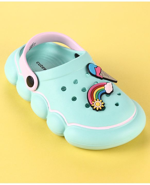 Cute Walk by Babyhug Back Strap Clogs with Rainbow Applique - Mint & Pink