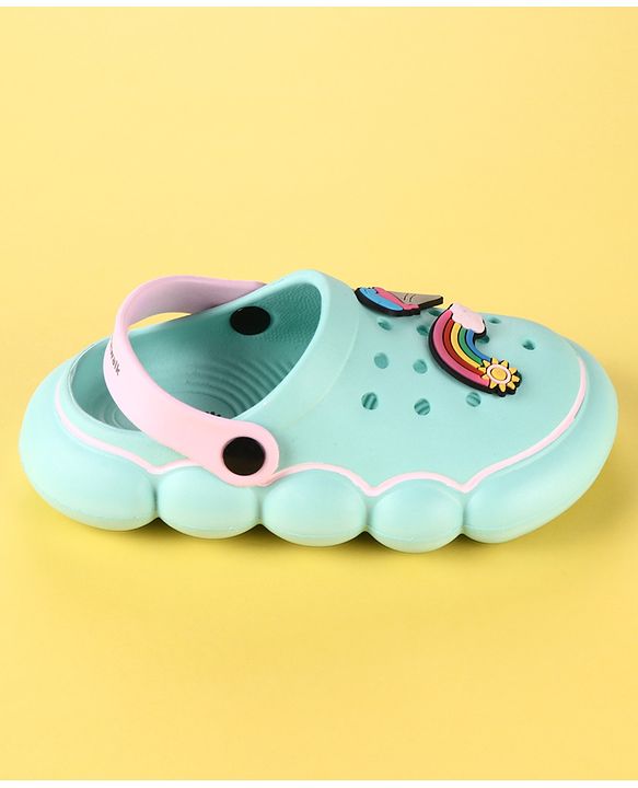 Cute Walk by Babyhug Back Strap Clogs with Rainbow Applique - Mint & Pink