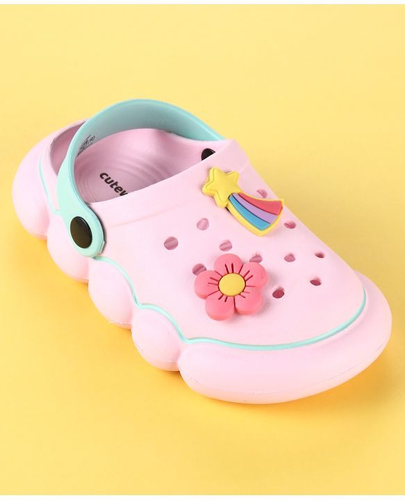 Cute Walk by Babyhug Back Strap Clogs with Floral & Star Applique - Pink & Mint
