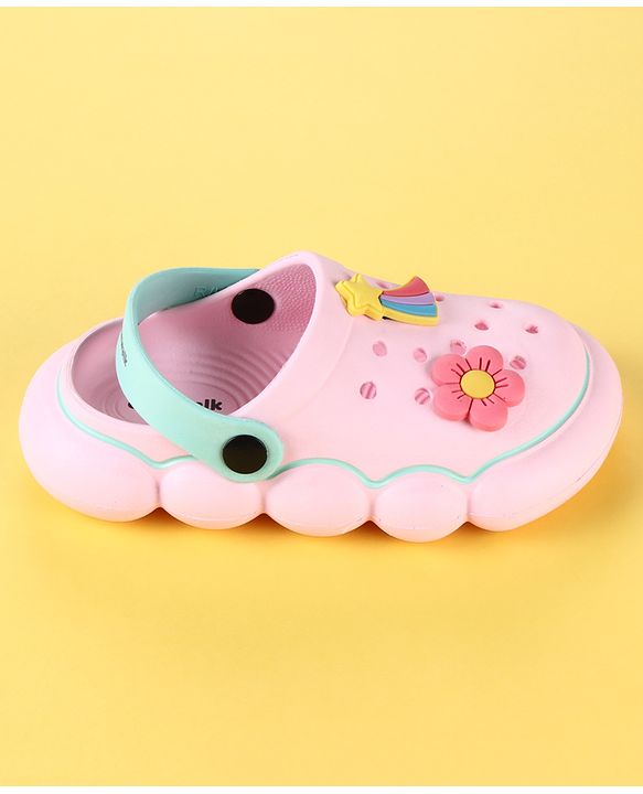 Cute Walk by Babyhug Back Strap Clogs with Floral & Star Applique - Pink & Mint