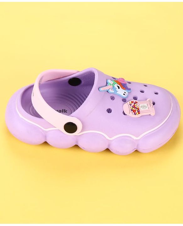 Cute Walk by Babyhug Back Strap Clogs With Unicorn Theme Applique - Purple