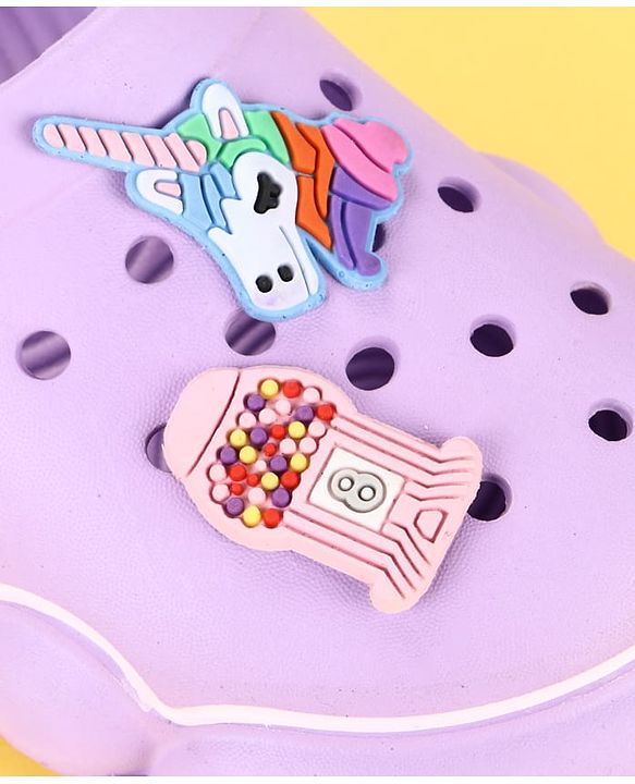 Cute Walk by Babyhug Back Strap Clogs With Unicorn Theme Applique - Purple