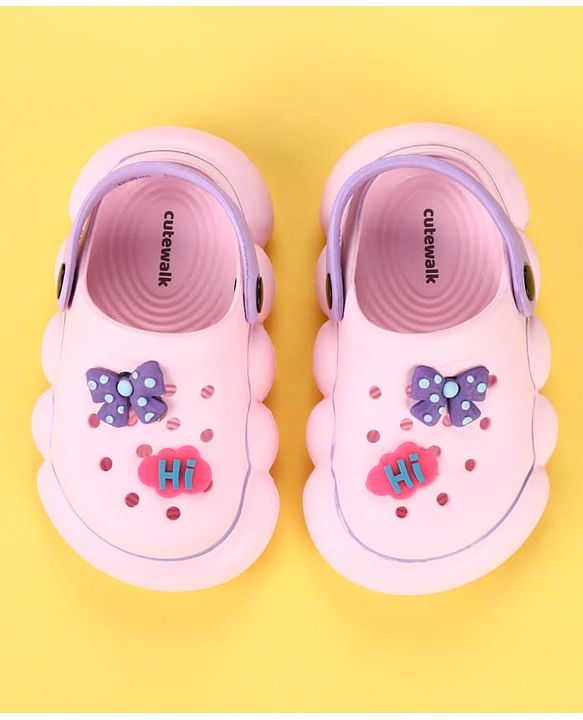Cute Walk by Babyhug Back Strap Clogs With Bow Applique - Pink