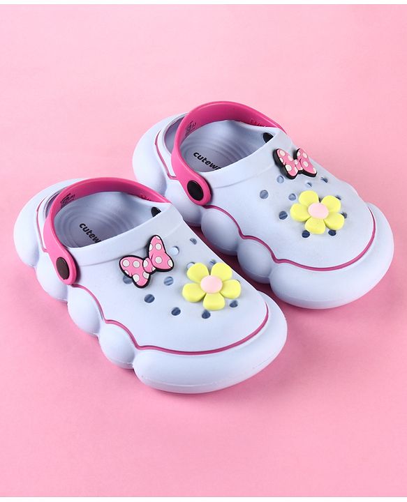 Cute Walk by Babyhug Back Strap Clogs with Floral & Bow Applique - Blue & Fuchsia