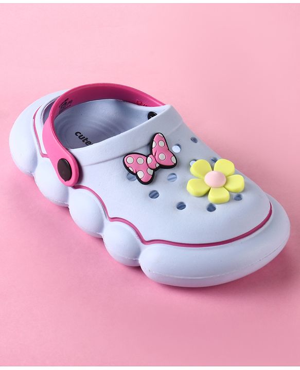 Cute Walk by Babyhug Back Strap Clogs with Floral & Bow Applique - Blue & Fuchsia