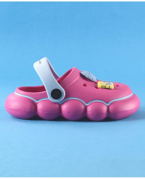Cute Walk by Babyhug Back Strap Solid Clog With Bear & Bow Applique - Fuchsia