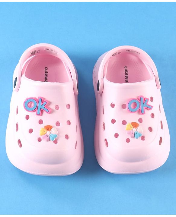 Cute Walk by Babyhug Back Strap Solid Clog With Floral Applique - Pink