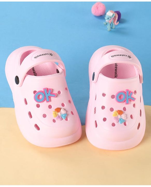Cute Walk by Babyhug Back Strap Solid Clog With Floral Applique - Pink