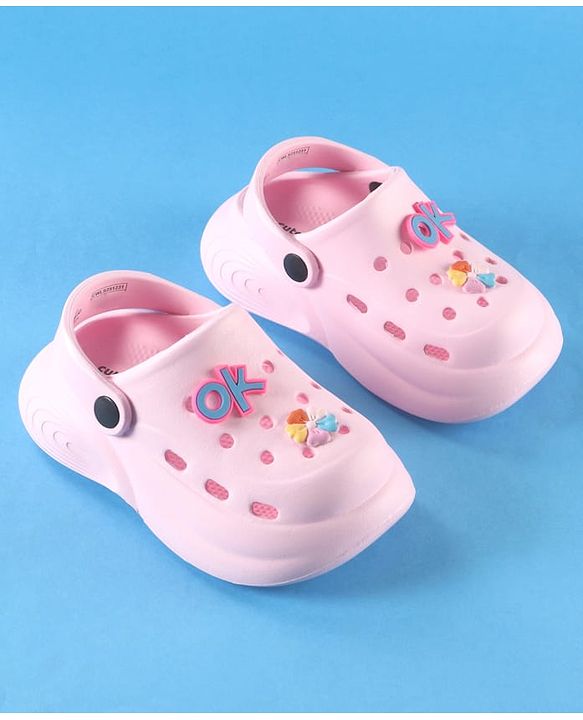 Cute Walk by Babyhug Back Strap Solid Clog With Floral Applique - Pink