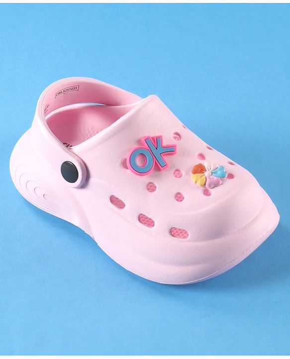 Cute Walk by Babyhug Back Strap Solid Clog With Floral Applique - Pink