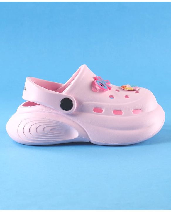 Cute Walk by Babyhug Back Strap Solid Clog With Floral Applique - Pink