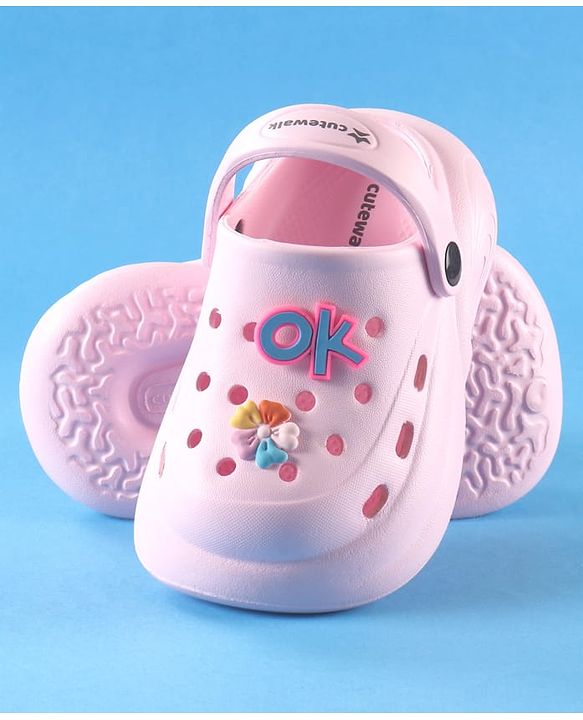 Cute Walk by Babyhug Back Strap Solid Clog With Floral Applique - Pink